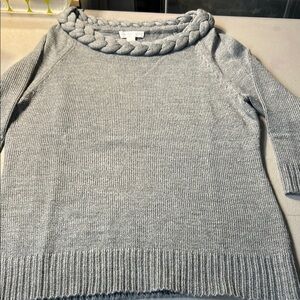 New York & Company Gray Cowl Neck Sweater with Cable-Knit Detail